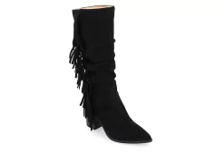 Journee Collection Womens Hartly Fringed Wide Calf Dress Boot - Black