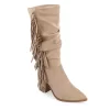 Journee Collection Womens Hartly Fringed Wide Calf Dress Boot - Taupe -Skechers Store US 01 303178 00