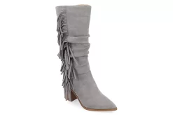 Journee Collection Womens Hartly Fringed Wide Calf Dress Boot - Grey