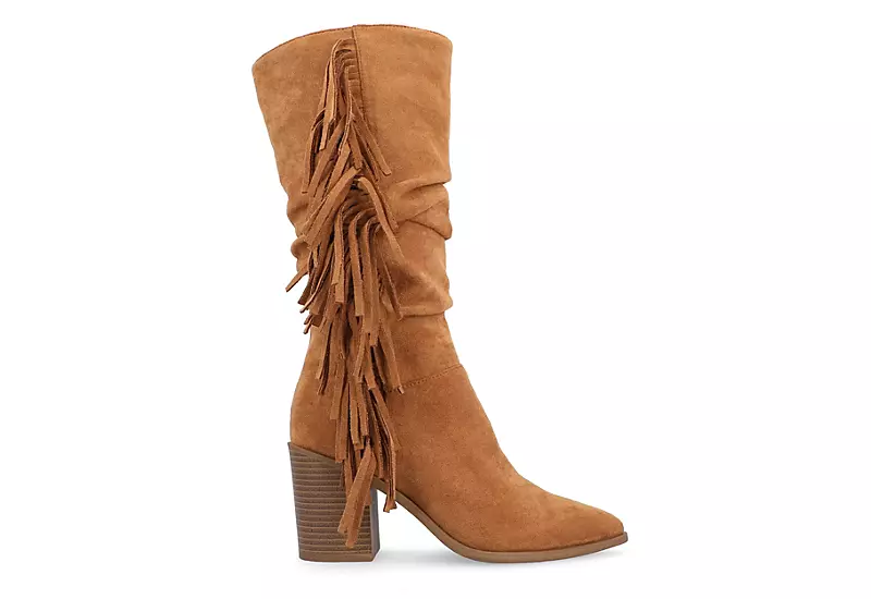 Journee Collection Womens Hartly Fringed Wide Calf Dress Boot - Tan 4 Journee Collection Womens Hartly Fringed Wide Calf Dress Boot - Tan - Image 2